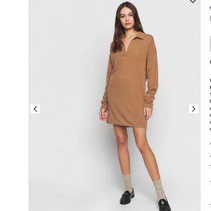 Reformation Doreen Cashmere Polo Dress Camel Mini Long Sleeve Sz S